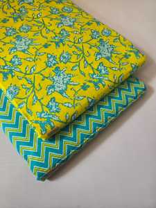 Ensemble de tissu en denim de coton imprimé Jaipuri non cousu, haut et bas |   60*60 Coton |   Costume pour filles |   1 lot de 5 mètres, haut de gamme 5 mètres - Product Image 3