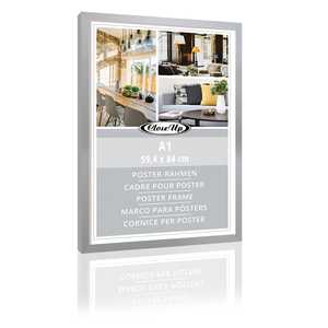 Cadre d'affiche moderne Din A1 59,4 x 84 cm en bois décoratif avec finition argentée - Product Image 5