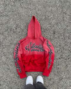 Sweat à capuche en molleton pour femme avec strass, fermeture éclair, style streetwear vintage, lavage à l'acide, broderie, patch, logo personnalisé, sweat à capuche surdimensionné - Product Image 5