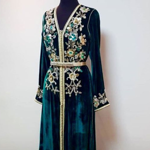STYLISH VELVET CAFTAN DRESS FOR EMBELLISH WITH CRYSTAL BEADS,GLASS STONE & SEQUENCE WORK ON <b>SILK</b> <b>FABRIC</b> FOR WEDDING@ 2022 - Product Image 1