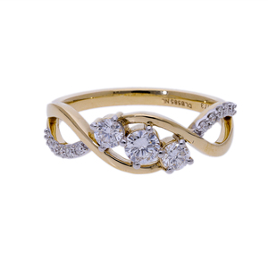 Women's 14K Yellow Gold Rhodium Plated Natural Diamond Classic <b>Ring</b> Trio Round-Cut Center Stones Twisting Band Accented Pave - Product Image 1