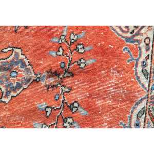 พรมตุรกีวินเทจขนาดเล็ก 2.9x2.9 ฟุต พรมขนสัตว์สีแดงลายนามธรรม - Product Image 5