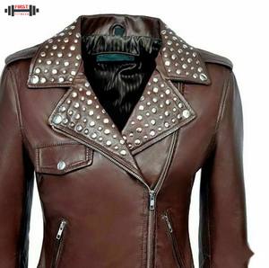 2025 New Women Plus Size Leather Bomber Jacket Outdoor Eco-Friendly Waterproof Custom Size Available <b>Rivet</b> Embroidery Unique - Product Image 4