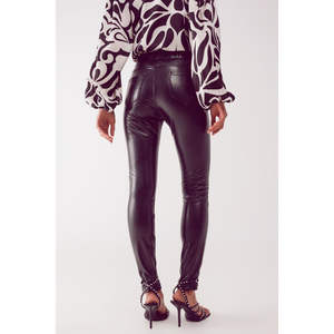 Leggings de sport taille haute aspect similicuir noir style décontracté taille XL en tissu tricoté extensible respirant pour la saison hivernale - Product Image 3