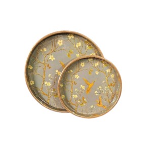 Juego de Bandejas Redondas de Madera Artesanales con Superficie Impresa para Exhibición de Lujo y Uso Diario, Bandejas Decorativas - Product Image 3