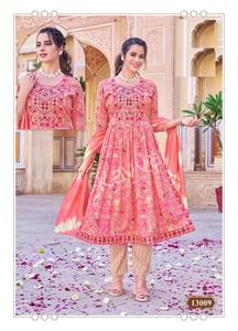 Fancy Collection Nayra Cut Kurtis with Capsule Foil Print Top and Bottom Chanderi Sequence Dupatta Set <b>for</b> Online Sale - Product Image 6