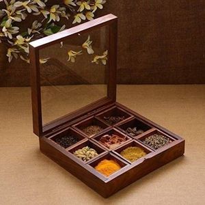ELEGANTE NATURAL WOODEN Premium Printed Home Caja de especias de mesa de madera con compartimentos separados para especias y caja de frutas secas - Product Image 6
