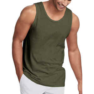 Camisetas sin mangas de gimnasio para hombre, diseño informal muscular transpirable Popular con agujero en el brazo caído, algodón sólido liso personalizable OEM - Product Image 1