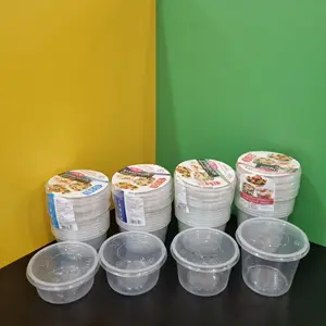 Plastik sekali pakai bentuk bulat 350 500 550 600 700 1000 1200ml wadah makanan bawa pulang dengan pemasok tutup harga murah