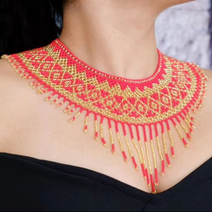 Ukrainian Traditional <b>Beaded</b> Choker Trendy <b>Fringe</b> Bandana with Geometric Pattern Unisex Party Accessory - Product Image 2