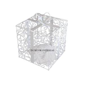 Boîte de cartes d'invitation de mariage en fil de métal plaqué or encadrée de perles de cristal acrylique clair aspect attrayant à un prix impressionnant - Product Image 4