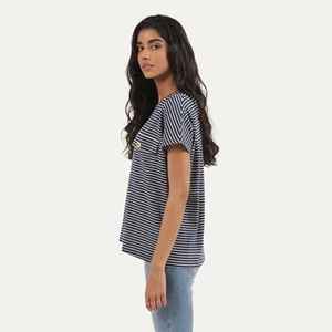 T-shirts à manches courtes rayés de haute qualité pour femmes été respirant coupe ample Logo personnalisé et Service OEM écologique - Product Image 2