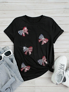 Camisetas de verano con diamantes de imitación para mujer, camisetas informales de algodón redondas ajustadas de manga corta para mujer, camisetas para mujer con diamantes de imitación - Product Image 2