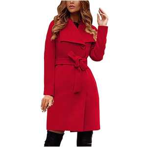 Manteau long en laine d'hiver personnalisé pour femmes, respirant, manches longues, avec revers solide, doublure en soie, ceinture, trench et sangle - Product Image 6
