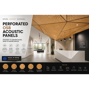 Panneaux acoustiques en mousse OSB imperméables, panneaux absorbants acoustiques en polyester, modèle AKUPANEL - Panneaux acoustiques perforés, épaisseur 8 à 32 mm - Product Image 1