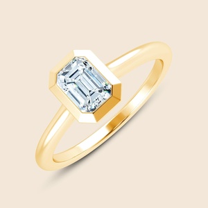 Bague en or massif 14 carats avec diamant de laboratoire taille émeraude de 0,3 carat, diamant flottant émeraude, pureté F-VS, cadeau romantique pour elle - Product Image 1