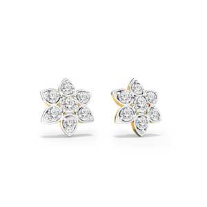 Lab Grown Diamond <b>Earrings</b> for Women Flower Shape Bezel Set with Round and Pear Cut Diamond Stud Anniversary Gift - Product Image 3