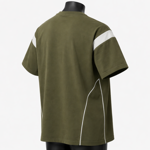 Camiseta Personalizada Extra Grande con Ribete en Contraste para Hombre, Color Verde Oliva, Estilo Raglán, Streetwear, Algodón, Manga Corta, Casual, Moda - Product Image 6