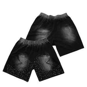 Pantalones Cortos de Mezclilla para Hombre, Estilo Urbano, Holgados, con Bolsillos, Diseño Personalizado, Lavado Ácido, con Pedrería, 100% Algodón, Bordado Sólido, de Alta Calidad - Product Image 1