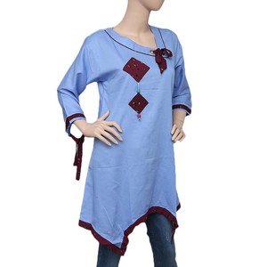 Women's Cross V-<b>Neck</b> Kurti - <b>Light</b> Blue - Product Image 1