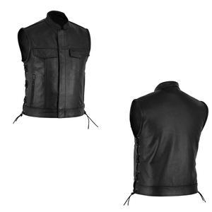 Hot Selling Customized High Quality Black Cowhide <b>Men's</b> <b>Leather</b> <b>Vest</b> Low Moq Wholesale Sleeveless Plus Size <b>Men's</b> <b>Leather</b> <b>Vest</b> - Product Image 6