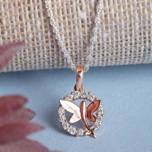 NOVAMART Fine 925 Sterling Silver Butterfly Pendant <b>Necklace</b> 18" Rhodium Chain Classic Gold Women's Everyday Wear for Zirconia W - Product Image 2