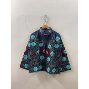 Hand-Embroidered <b>Reversible</b> Waffle Cotton <b>Jacket</b> the Indigo Bloom for Spring Season - Product Image 2
