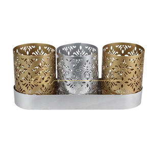 Ensemble de support votif de photophore en métal de fer de conception de fantaisie avec le plateau ovale multicolore pour le support votif de décor de Table de maison et de mariage - Product Image 4