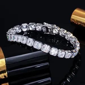 Hermosa pulsera de diamantes de moissanita corte Asscher blanco excelente corte VVS regalo de joyería personalizado para ella - Product Image 3