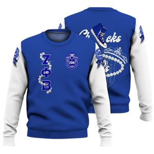 Sudadera Azul con Cuello Redondo Bordada de la Hermandad Zeta Phi Beta 1920 para Mujer, Estilo Griego - Product Image 3