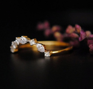 Étoile Poussière Unique 10k Or Moissanite Diamant Marquise Diamant Alliance Pile Incurvée Fiançailles Bague De Mariée Bijoux - Product Image 4