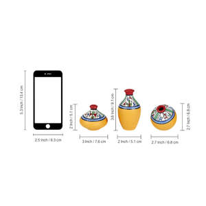 Terre cuite Warli peint à la main Miniature jaune Pots grand ensemble 3 pour le jardinage Japandi Design Style arrosage Pot de fleur fonction - Product Image 4