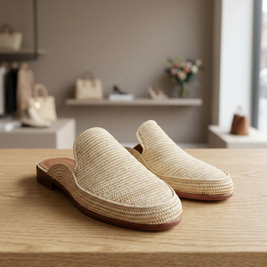 Handmade Raffia Backless Slippers Solid Color Breathable Cork Sole Indoor Summer Closed Toe Style - Product Image 4