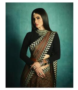 Multi Color indio Bollywood diseñador negro impreso Georgette Sari último exclusivo Saree fiesta Nupcial desgaste última moda étnica - Product Image 5