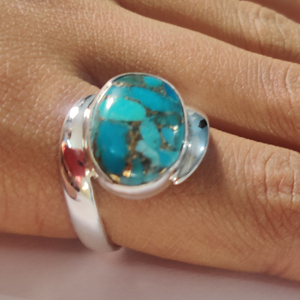 Nueva llegada hecha a mano de plata esterlina turquesa piedra anillos plata turquesa anillos declaración ovalada turquesa 925 plata esterlina - Product Image 4