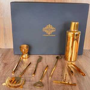 Ensemble de bar 8 pièces avec finition brillante or et noir en acier inoxydable, ensemble d'ustensiles dorés - Product Image 2