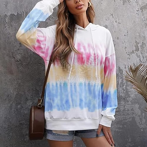 เสื้อฮู้ดมัดย้อมสำหรับผู้หญิงเสื้อฮู้ดผ้าคอตตอนเนื้อนุ่มแบบสวมหัวสไตล์ลำลองเสื้อฮู้ดมัดย้อมสำหรับผู้หญิง - Product Image 5