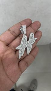 Colgante Personalizado con Inicial H, Chapado en Oro, Plata 925, Estilo Bohemio, Nombre Personalizado, Moissanita con Corte Brillante, 5.427 - Product Image 3