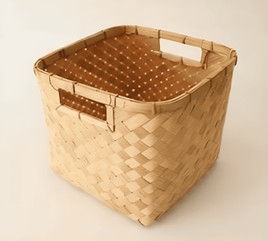 Square Handwoven Bamboo Storage <b>Basket</b> with Built-in Handles Ideal for Organizing <b>Laundry</b> or Home Decor - Product Image 1