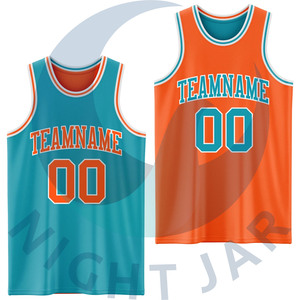 Personalizado Reversible Teal Naranja-Blanco Sublimación de doble cara Traje de baloncesto Jersey - Product Image 1