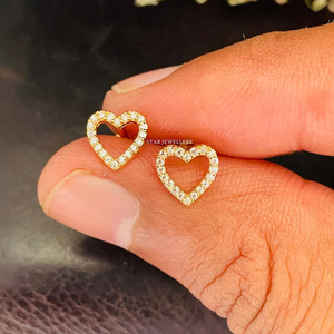 14K Solid Gold Natural Diamond Heart Stud Piercing Fine <b>Jewelry</b> for <b>Tragus</b>, Lobe, Conch. - Product Image 2