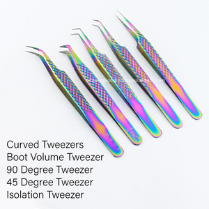 Pinzas de volumen de pestañas multicolores personalizadas, pinzas de punta de fibra para pestañas, 45 75 90 grados, pinzas de arranque Nano Grip de acero inoxidable - Product Image 2