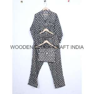 Conjunto de pijama con estampado de bloques de algodón 100%, ropa de dormir Floral, pijama para verano y primavera, camisón de punto informal transpirable y suave - Product Image 5