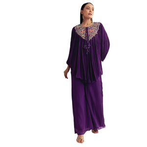 ชุดสูท Kaftan Kaftan Palazzo สีม่วงพร้อมด้วย zardosi และด้ายทำงานขายส่งชุดปาร์ตี้ตามประเพณี - Product Image 2