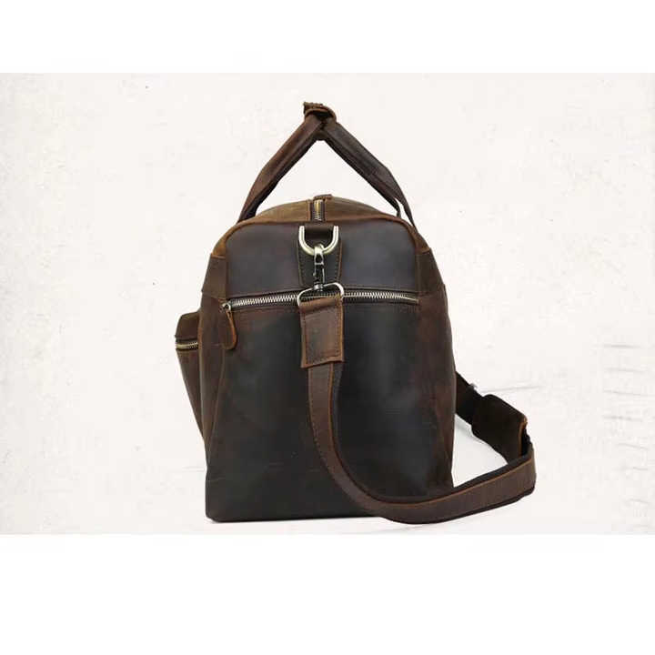 Vintage Genuine Leather Men Travel Bag Big Capacity Durable Casual Crazy Horse Leather Travel Duffel Male Shoulder Weekend Bag