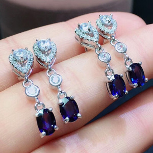 Orecchini Classici a Goccia in Ottone con Zircone Blu per Feste di Fidanzamento da Donna - Product Image 2