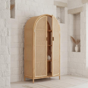 Handwoven <b>Bamboo</b> <b>Cane</b> Webbing Storage Cabinet / Wardrobe with Doors for Bedroom or Living Room - Product Image 5