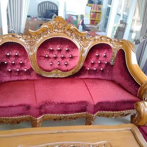 Juego de Sofás Seccionales en Forma de L de Estilo Barroco Europeo Tallado para Sala de Estar de Apartamento con Estructura de Madera y Tapicería de Tela - Product Image 4
