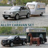 Modèle réduit de haute qualité 1/36 F150 Racing RV avec remorque de transport de chevaux, jouet de collection en métal moulé sous pression pour enfants