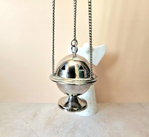 Small <b>Silver</b> Plated Metal Thurible Religious Craft Church Decorative Aromatic Eco-Friendly Indoor Use Item - Product Image 1